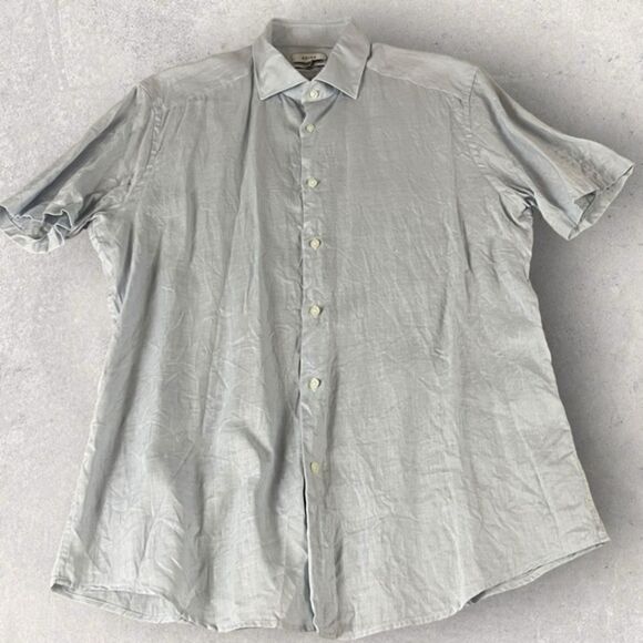 REISS Holiday Slim Fit Linen Button Through Shirt, Light Blue Size, XL NWOT - Picture 1 of 10